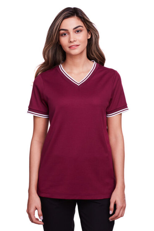 DG20CW Ladies’ CrownLux Performance¿ Plaited Tipped V-Neck Polo