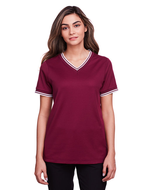 DG20CW Ladies' CrownLux Performance¿ Plaited Tipped V-Neck Polo