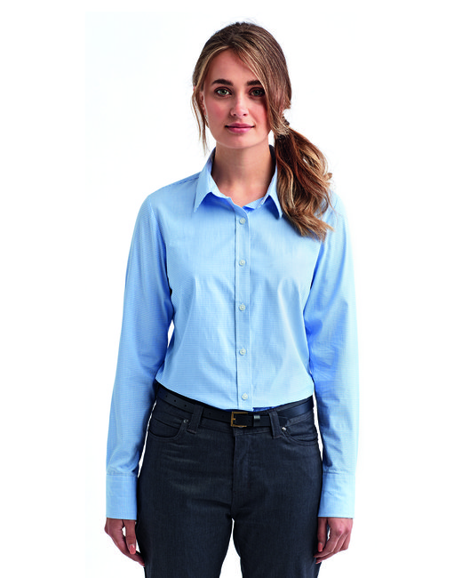 RP321 Ladies' Microcheck Gingham Short-Sleeve Cotton Shirt