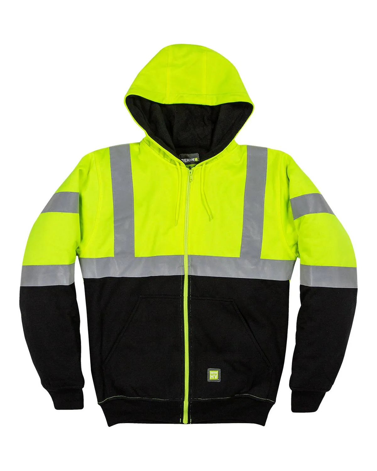 Berne HVF023 Men's Hi-Vis Class 3 Color Block Full-Zip Hooded Sweatshirt